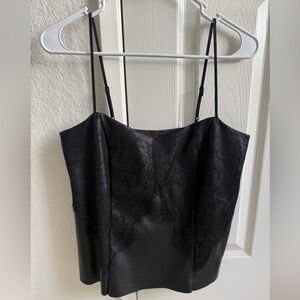 Express Black Lace Camisole Faux Leather NWT